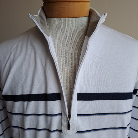 NWT Left Coast Tee Men's 100% Cotton White Blue Striped Sweater Size M - Picture 4 of 15